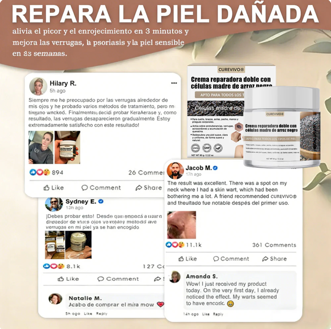 Certificación oficial 💎 𝐂𝐔𝐑𝐄𝐕𝐈𝐕𝐎® Crema reparadora dual con células madre de arroz negro